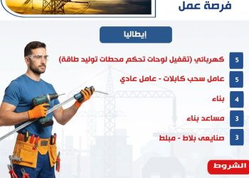 وزارة العمل: 20 فرصة عمل جديدة للشباب المصري في إيطاليا