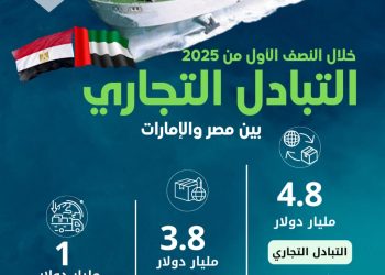 الإحصاء : 153.3 % ارتفاعًا في حجم الصادرات المصرية  إلى الإمارات خلال النصف الأول من عام 2025
